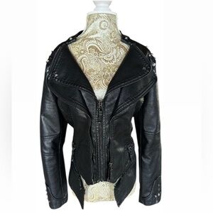 Faux Leather Biker Sexy Women's Black Studded Jacket Punk Rock Grunge Large